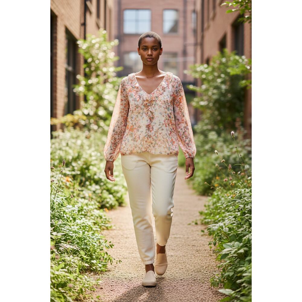 Womens Lauren Conrad Long‎ Sleeve Floral Blouse w/ Slip Size 2X